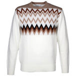 Maglione bianco Markup con fantasia chevron marrone e nera, girocollo a coste.