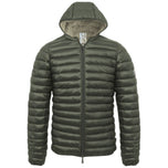 Piumino verde militare con cappuccio e zip frontale