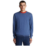 Maglioncino uomo blu melange a girocollo con patch logo sul petto