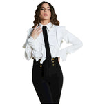 Camicia a body bianca con volant sulle spalle e sulle maniche