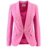 Giacca blazer rosa fucsia con revers e passamaneria oro, tasche a pattina