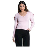 Maglioncino rosa lavorato a maglia con scollo a V e maniche lunghe
