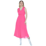 Vestito lungo fuxia senza maniche con scollo a V e gonna svasata