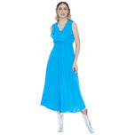 Vestito lungo turchese Misan con scollo a V e cintura in vita, senza maniche