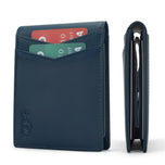 Portafoglio uomo blu in pelle con scomparti per carte e blocco RFID