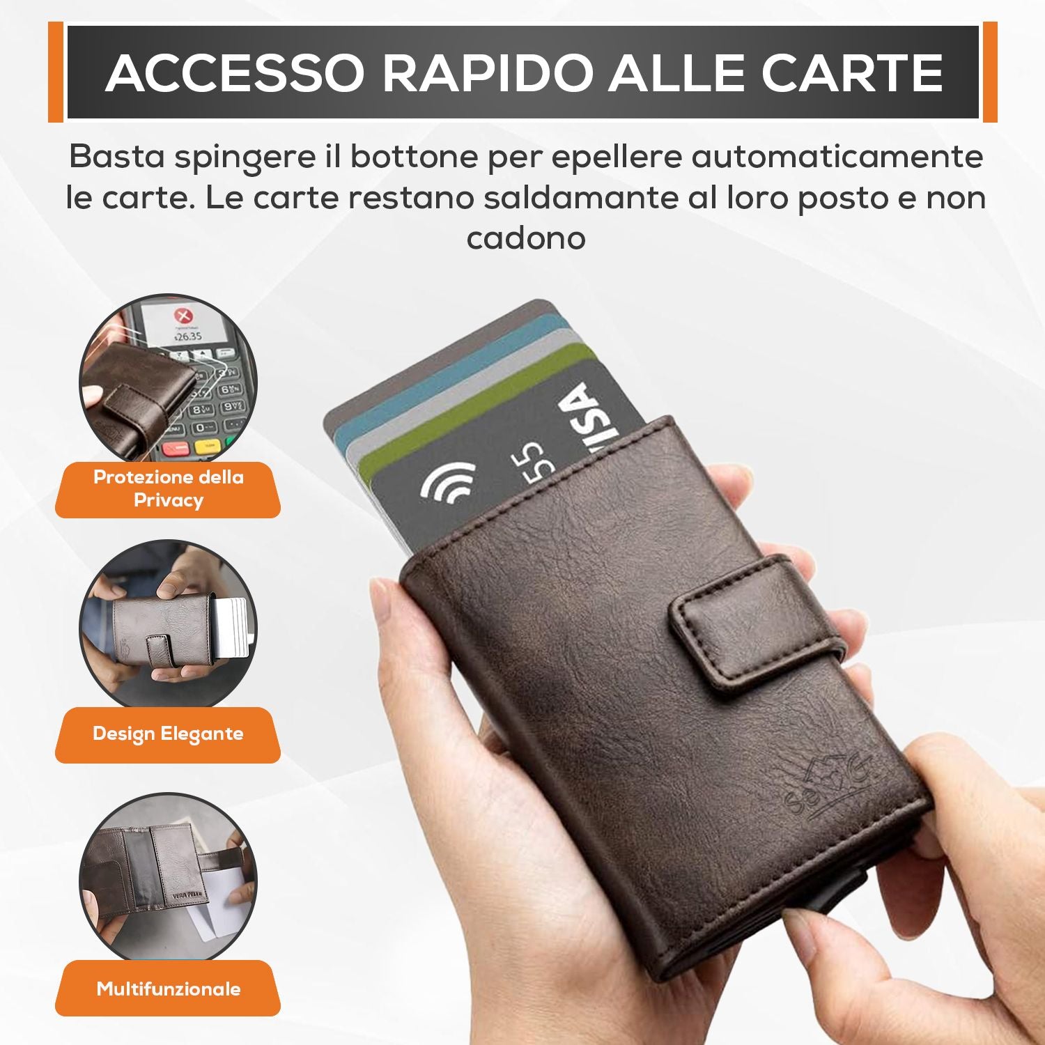 FLETUTE - Portafoglio Uomo Con Tasca Airtag, Anti-RFID, Marrone FLETUTE - Portafoglio Uomo Con Tasca Airtag, Anti-RFID, Marrone