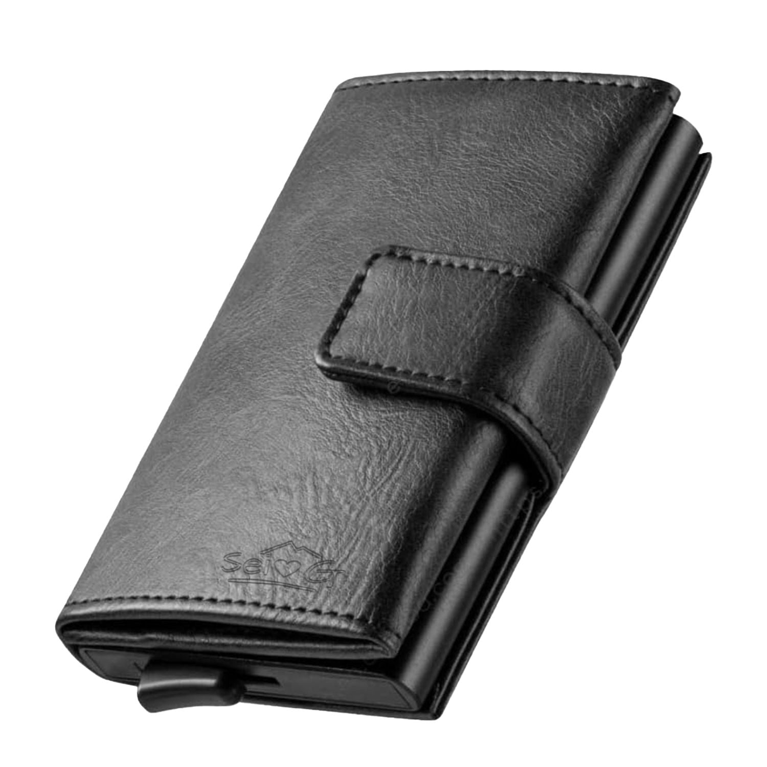 HORNBULL Portafoglio Uomo In Vera Pelle Nera Con Protezione RFID – Serie Madison – Sottile, 8 Slot Carte, Tasca Porta Documenti