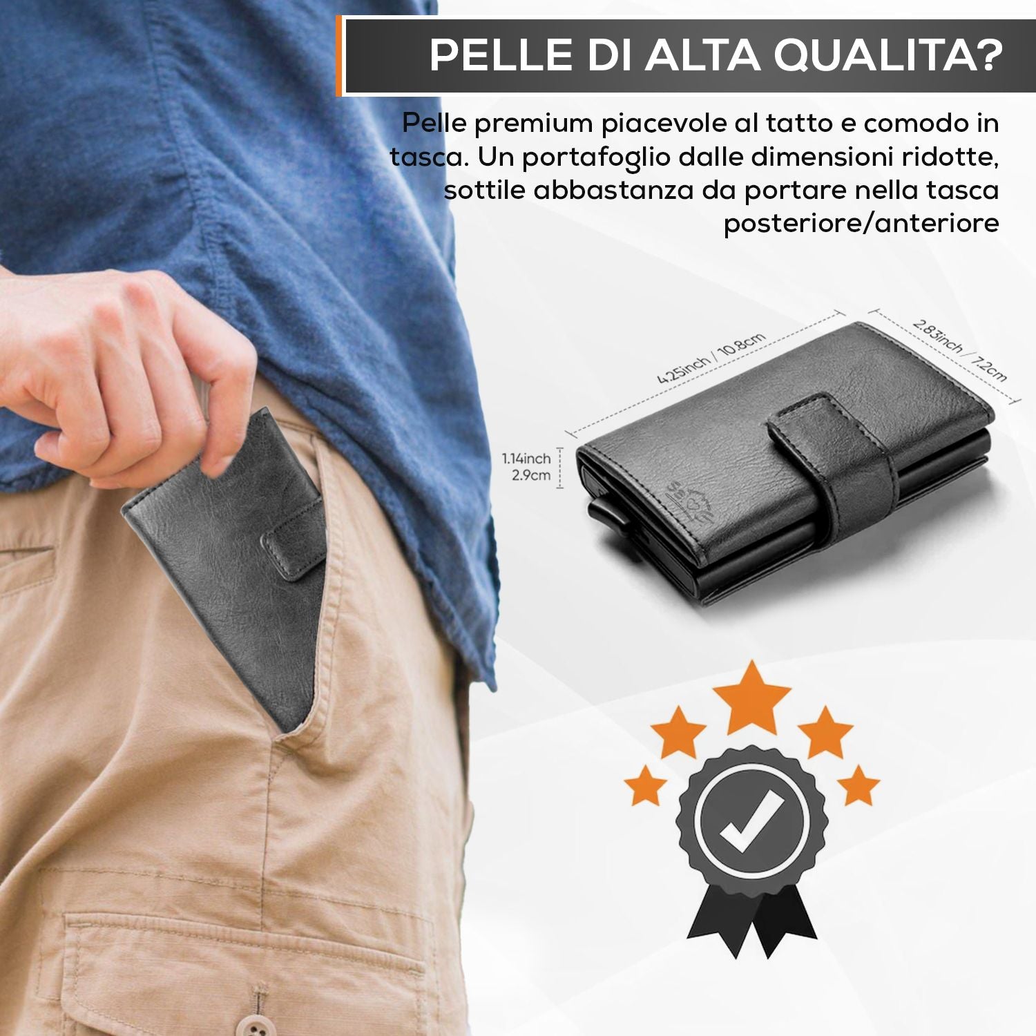 HORNBULL Portafoglio Uomo In Vera Pelle Nera Con Protezione RFID – Serie Madison – Sottile, 8 Slot Carte, Tasca Porta Documenti