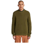 Maglione Timberland verde oliva a girocollo, maglia a trama fitta