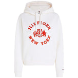 Felpa da donna Tommy Hilfiger bianca con cappuccio e logo New York rosso