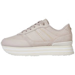 Sneaker platform cipria con lacci e dettagli a righe sul lato