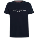 T-shirt blu Tommy Hilfiger con logo ricamato e scritta sul petto