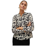 Camicia bianca e nera fantasia floreale, bottoni e colletto a maniche lunghe