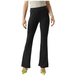 Pantalone flare nero luccicoso, vita alta, gamba svasata