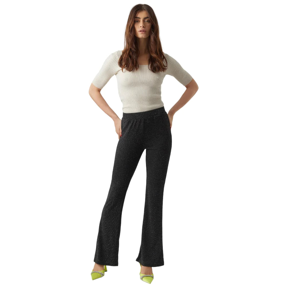 Vero Moda pantalone flare nero luccicoso Kanva Pantaloni Vero Moda