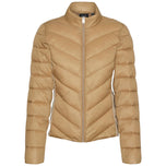 Giacca piumino beige corta con zip frontale e colletto alto