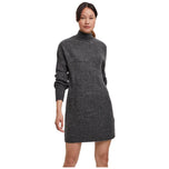 Vestito a maglia grigio con collo alto e maniche lunghe, taglio dritto