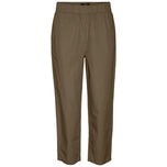 Pantalone verde oliva con vita elastica e pieghe davanti