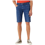 Jeans bermuda blu con passanti e chiusura con bottone
