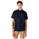 Camicia in lino blu Wrangler a maniche corte con colletto e bottoni frontali