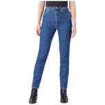 Jeans da donna in denim blu a gamba dritta, orlo semplice