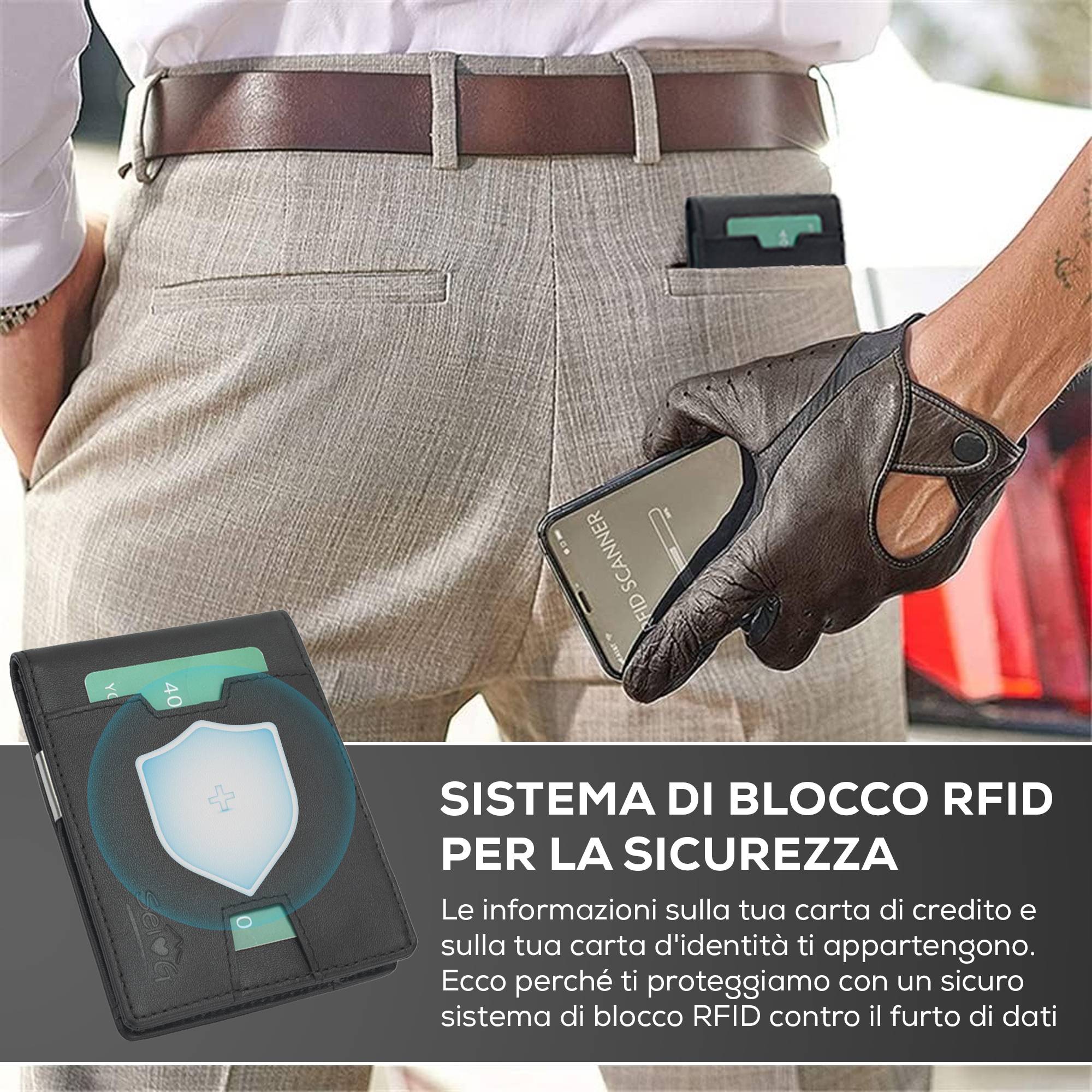 SEI G Portafoglio nero uomo portacarte blocco RFID Portafogli SEI G